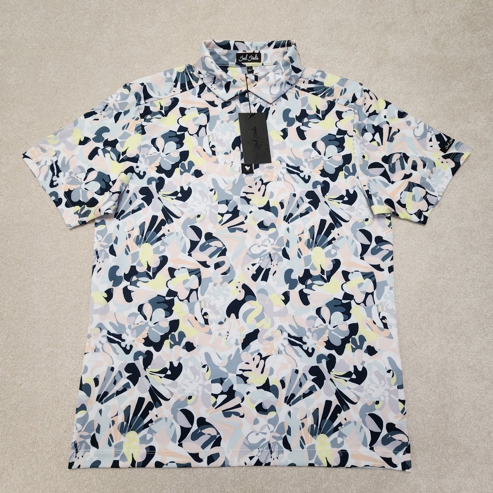 Bad Birdie Savannah Swing Core Polo Shirt Mens L Abstract Floral Performance